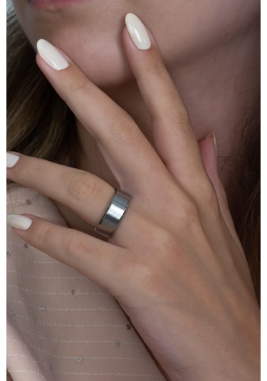 8 Mm Köşeli Düz Model Unisex Kadın Erkek Çelik Alyans Yüzük Cl31 Beyaz