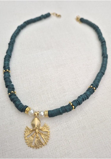 Yeşil Fimo Boncuklu Karanfil Kolye Uçlu Bayan Kolye