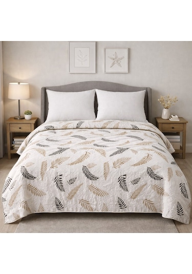 King Size Desenli Pike Yatak Örtüsü Çift Kişilik 240x260 Cm Siyah