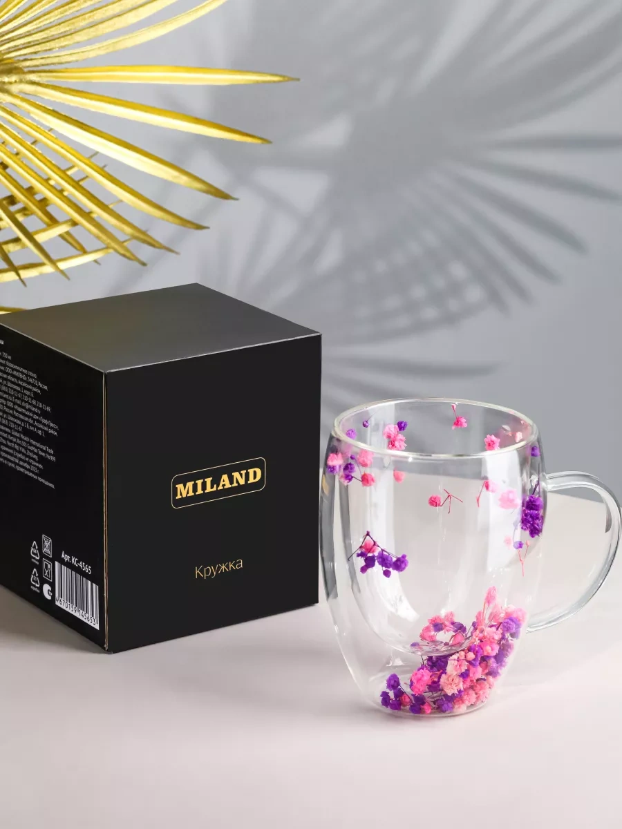 Miland Home Çiçek Desenli Çift Tabanlı Bardak 224718394 Violet