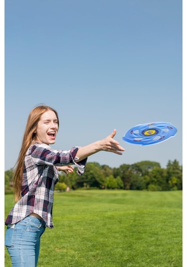Frisbee Frizbi Fırlatma Diski Disk Atma Oyunu Çocuk Yetişkin Plaj Bahçe Oyuncak 24 cm Mavi