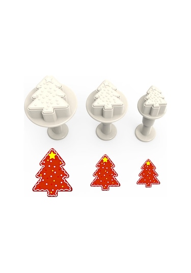 Noel Ağacı Basmalı (Enjektörlü) Kopat Kurabiye Kalıbı – 3'lü