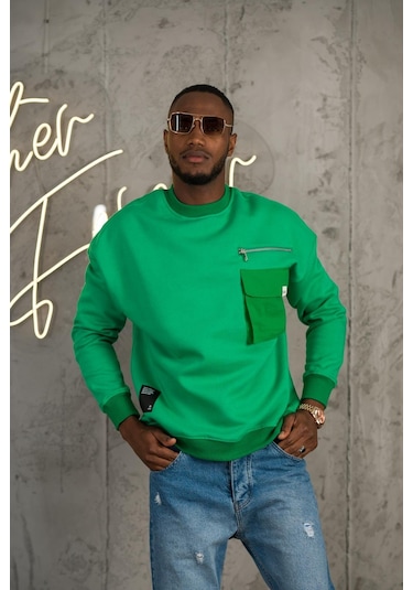 Oversize 3 İplik Bisiklet Yaka Torba Cepli İçi Polarlı Basic Sweatshirt 001