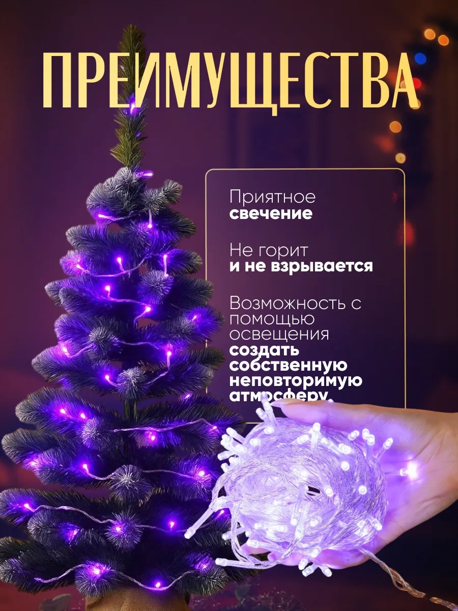 Luazon Lighting Mor Yılbaşı Ağacı Işıklı Süsleme 10 Metre 14387324 Violet