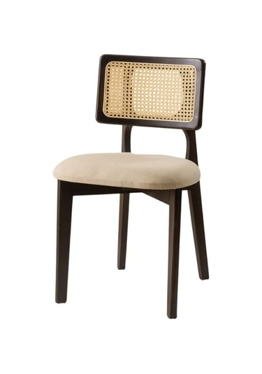 Zeus Bambu Hasırlı Ahşap Bohem Sandalye Siyah