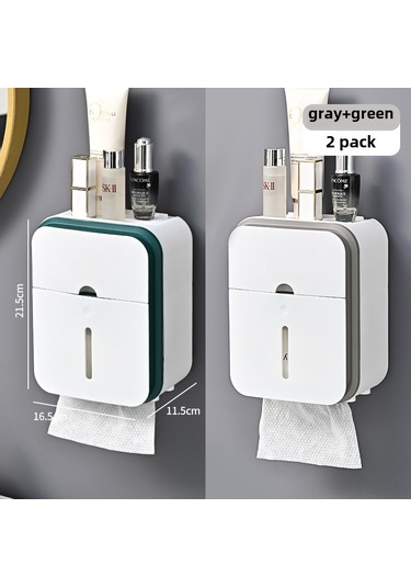 Skycity Banyo Tuvalet Kağıdı Kutusu, Su Geçirmez Duvar Tipi, Delme Yok Kurulum, Çok Amaçlı Malzeme Depolama Rakımı, Gri+yeşil 2 Adet Diğer