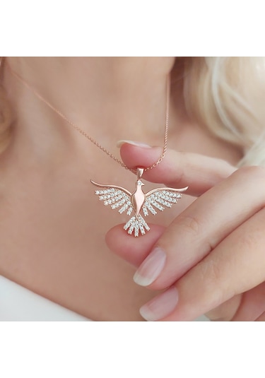 Vaoov 925 Ayar Gümüş Zümrüdü Anka Kuşu Kolye