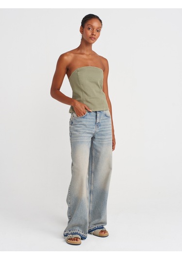 Dilvin 50880 Straplez Peplum Top-çağla Çağla