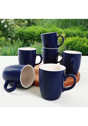 Keramika Mat Kobalt  / Beyaz Bulut Kupa 9 Cm 6 Adet