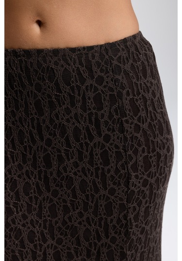 Veylia Uzun Kahve Dantel Etek Kahve