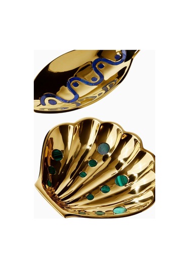 Jonathan Adler Clam Shell Malakit Taşlı El Işçiliği Dekoratif Tepsi Servis Tepsileri Gold-green