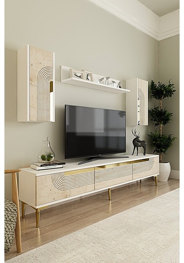 Tvr1803btg - Meyra Tvr180 Ünitesi Takım Beyaz-traverten-gold 180cm Beyaz-traverten-gold