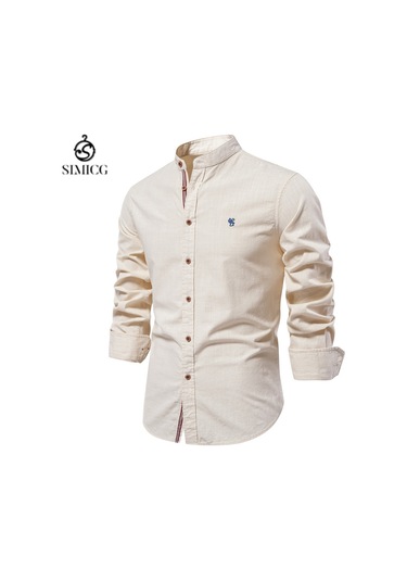 İlkbahar Ve Yaz İş Gömlekleri Erkek Günlük Düz Renk Uzun Kollu Gömlekler Açık Sarı
