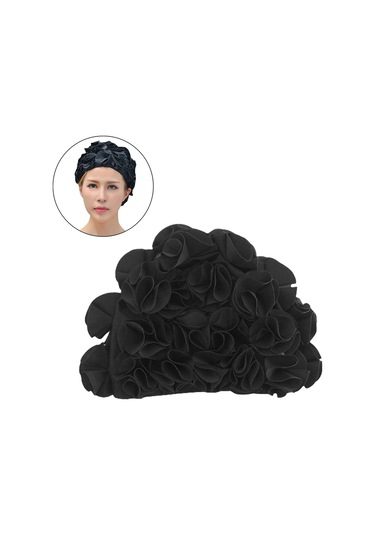 Suntek Yüzme Şapkası Çiçek Yaprakları Trendy Plaj Siyah