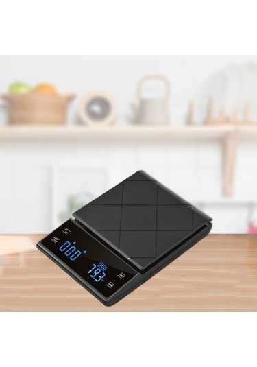 Novahub Şık Siyah Mutfak Terazisi, 3kg Kapasite, 0.1g Çözünürlük, Tip 1/2 Seçimli, Dijital, Pratik Kullanım Siyah