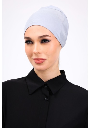 Kaymayan Silikonlu Dikişsiz Bone Açık Gri - Kaymaz Kadın Tesettür Bağlamalı İç Bone Açık Gri