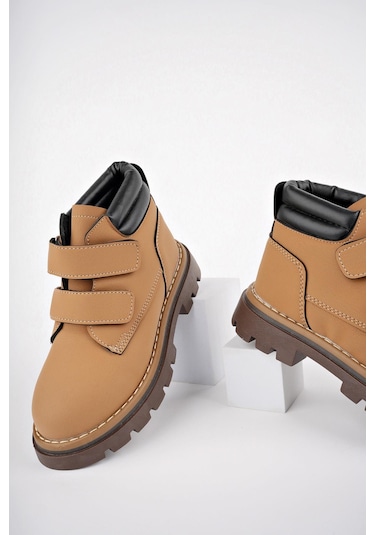 Muggo Gadget Garantili Çocuk Unisex Rahat Kalıp Soğuğa Dayanıklı Cırtlı Bot 001 Camel