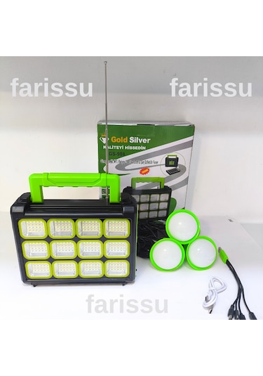 Gold Silver Gs-908 200w Güneş Enerjili Şarjlı Fener - Bluetooth, Usb, Radyo Ve Mp3 Özellikli