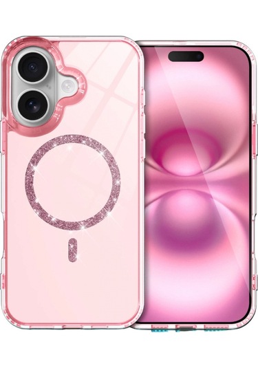 Apple, Uyumlu iPhone 16 Live Diamond Magsafe Kapak - Pembe