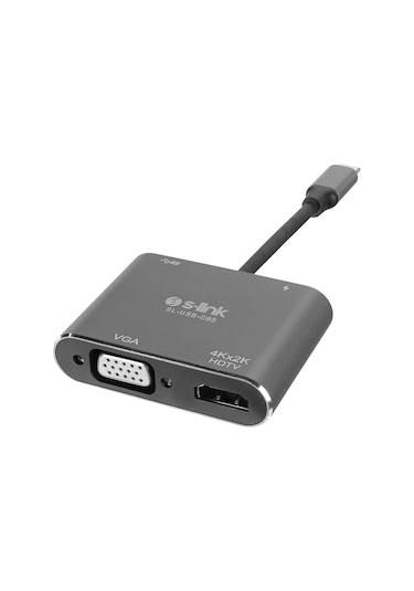 S-link Sl-usb-c85 4 İn 1 Type C To, Pd+hdmı+vga+usb3.0 Çevirici H