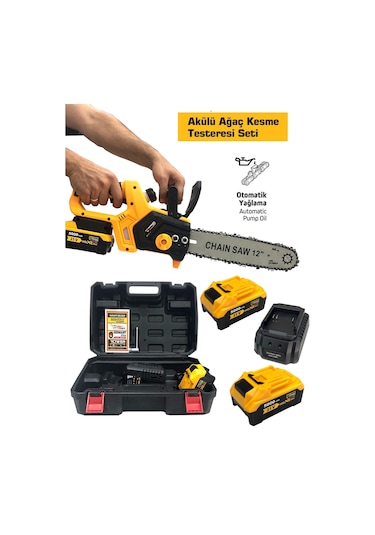 Germany Style 8007VFX Çift Akülü Otomatik Yağlamalı Dal Budama Makinesi Odun Ağaç Kesme Testeresi