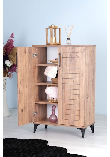Luna 2 Kapaklı 4 Bölmeli Modern Ayakkabılık - Çam Desenli 70x10