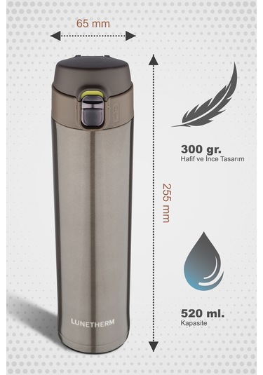 Lunetherm Sızdırmaz Vakumlu Çift Katmanlı Çelik Termos - GRİ