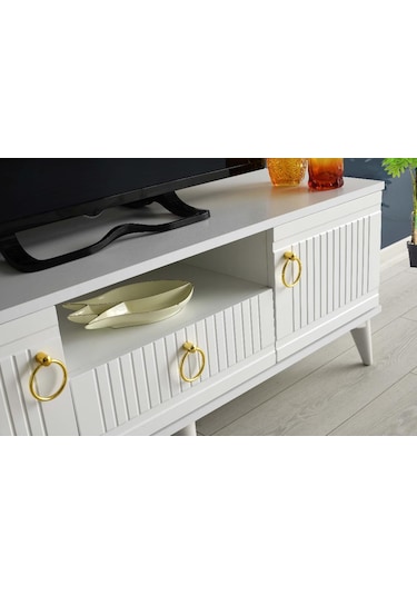 110 CM MDF MEBRAN KAPAK TV SEHPASI BEYAZ