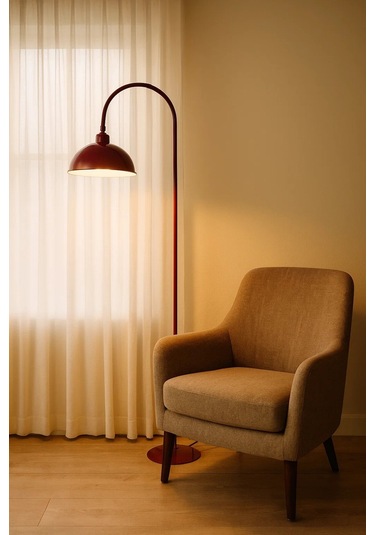 Bordo Lambader Hareketli Başlık Modern Dekoratif Metal Oturma Odası Çalışma Odası Zemin Lambası Kırmızı