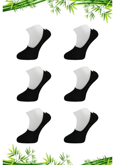 Bambu Erkek Babet Siyah Çorap Dikişsiz Görünmez Kaydırmaz Topuk Silikonlu 6'lı Paket Siyah