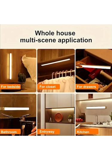 50 Cm Sarı Gün Işığı Hareket Sensörlü Dolap İçi Çalışma Masası Mutfak Tezgah Altı Usb Led Işık Çok Renkli