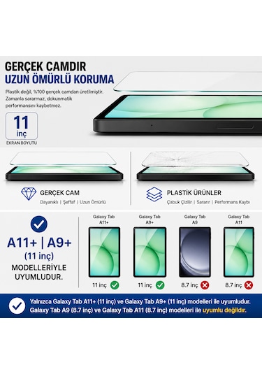 Samsung Uyumlu Galaxy Tab A9+ / A11+ Temperli Cam Ekran Koruyucu A9 Plus A11 Plus 11 Inç
