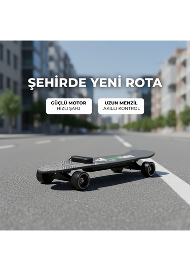 Elektrikli Kaykay H2s-1 Şehir İçi Ulaşım Aracı, Scooter Alternatifi, 20 Km/h, 8 Km Menzil, Hafif 3.7 Kg Siyah