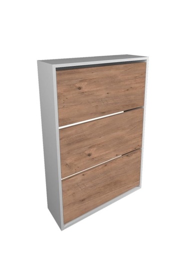 3 Bölmeli Ayakkabılık - Çam Ve Beyaz Çam-beyaz