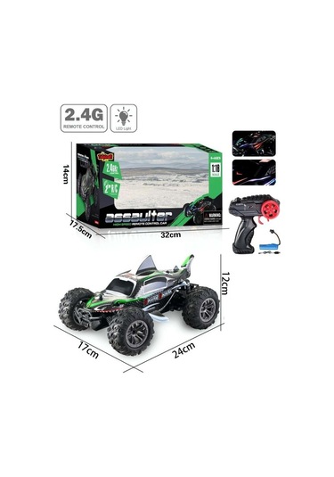 Assaulter 1:18 Yüksek Hızlı Işıklı Köpek Balığı Tasarımlı Uzaktan Kumandalı Rc Araba - Yeşil