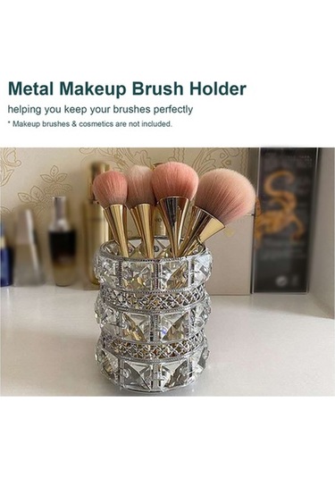 Novahub Boncuksuz Metal Makyaj Fırça & Kalem Tutucu, Gümüş Saklama Kabı, Şık Ve Pratik Gümüş