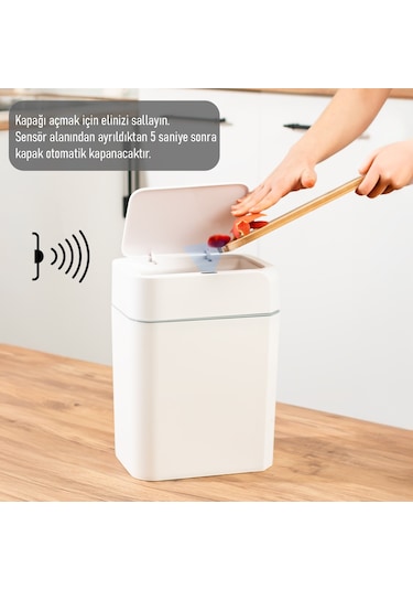 Sensörlü Çöp Kovası 12 Litre Beyaz