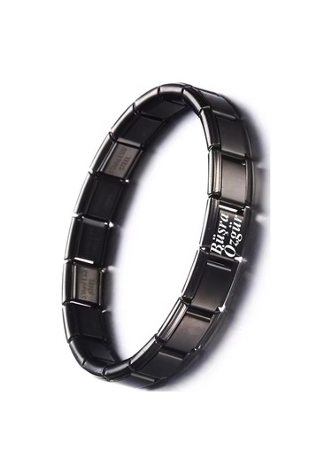 Kişiye Özel İsim Yazılı Siyah Renk İtalyan 18cm Çelik Bileklik Scb26b Siyah