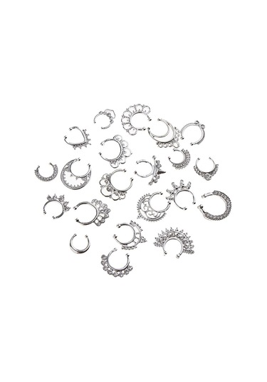 Suntek 21 Parça Kristal Sahte Septum Clicker Burun Gümüş Gümüş