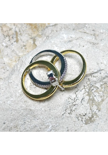 3'lü Silver-gold Taşlı Çengelli İğne Yüzük Çok Renkli