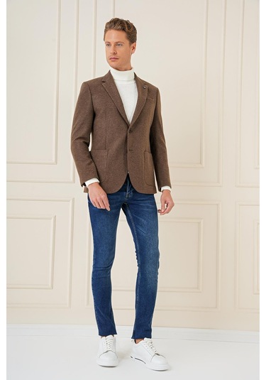 C 689 Slim Fit Kahve Spor Ceket Kahverengi