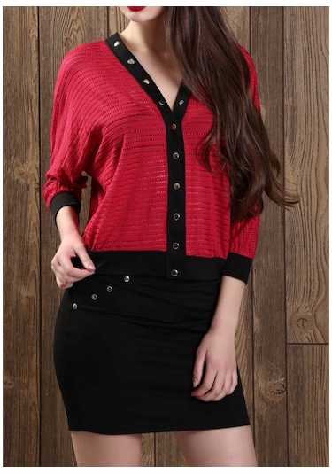 Önü Çıtçıtlı File Hırka Etekli Kadın Mini Takım