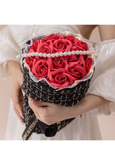 Hangfox 21 Adet Kekik Kız Mavi Buz Gül Soap Çiçek Buketi - Hediye Çantası Ve Lambalı Doğum Günü Özel Hediyesi