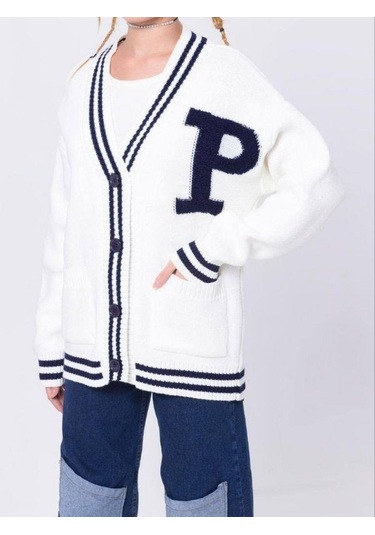 Kız Çocuk Triko Düğmeli Kolej Hırka-14363 Krem