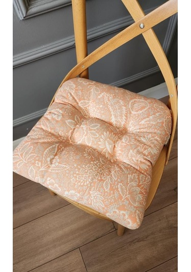 Pofidik Etnik Turuncu Sandalye Minderi Özel Dikişli Bağcıklı