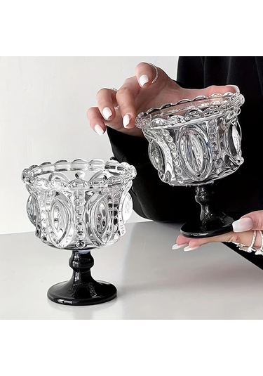 Maxaccess Siyah Noktalı 2'li Kehribar Retro Cam Dondurma Kaseleri - Yeniden Kullanılabilir Geri Dönüşümlü