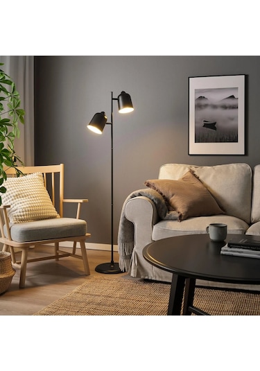 Ikea Antrasit Şık Lambader - Yer Ve Okuma Lambası