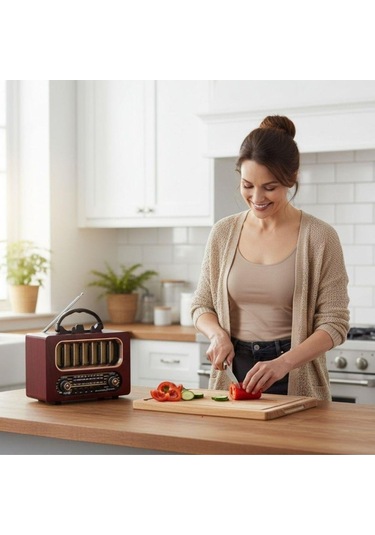 Ns-6636 Retro Ahşap Tasarım Bluetooth Hoparlörlü Radyo Fm/am Destekli, Şarjlı Ve Taşınabiliri Radyo-435
