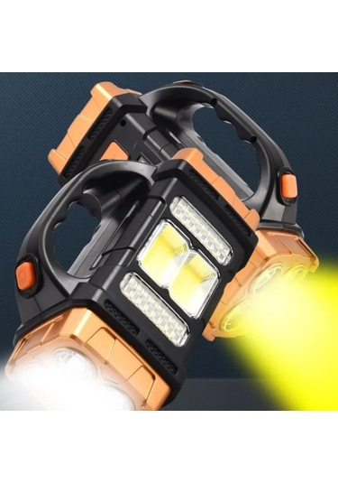 Buffer Solar Ve Usb Şarjlı Led + Cob El Feneri 1500 Mah Şarjlı Taşınabilir Çalışma Işığı Su Geçir Çok Renkli