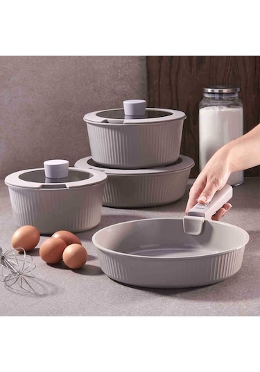 Korkmaz Pratika Çıkarılabilir Saplı 8 Parça Tencere Seti A2800